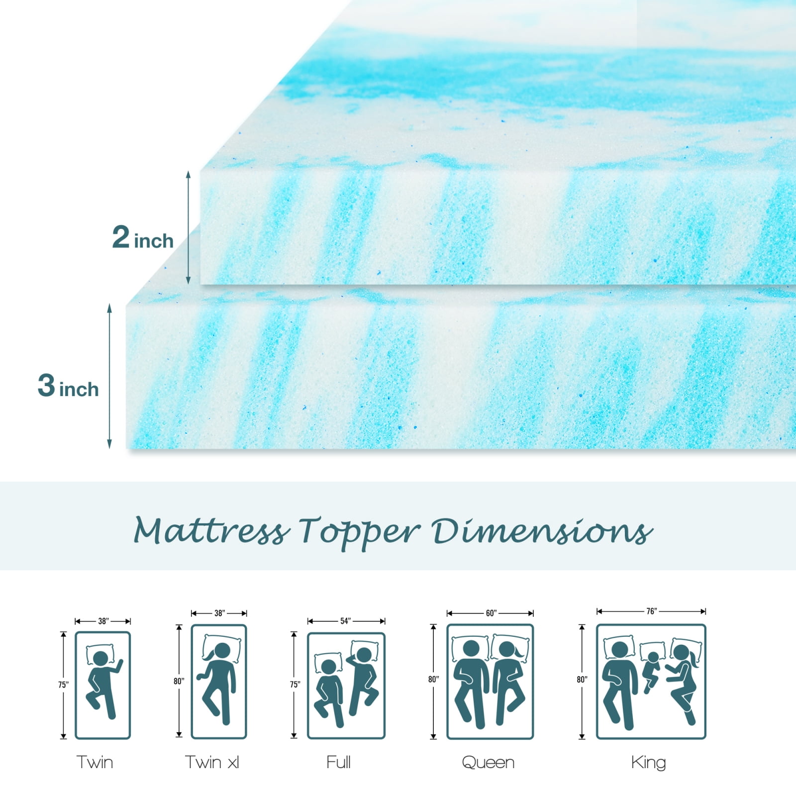 GIANNA Memory Foam Mattress Topper, 3 Inch Gel Infused Memory Foam, Cooling and Pressure Relieving - CertiPUR Certified - Dorm Room Essentials - Full Size