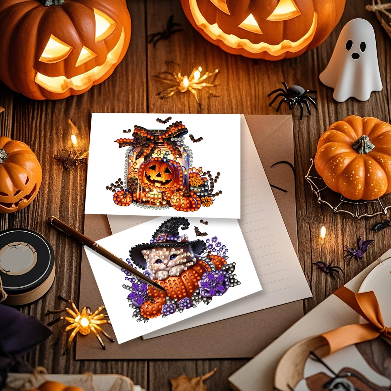 Kiddiway Halloween Scratch Paper Art for Kids - Spooky Diamond Painting Scratch Cards Great for Halloween Decor and Party Favors Fun Kids Crafts Activity Yellow