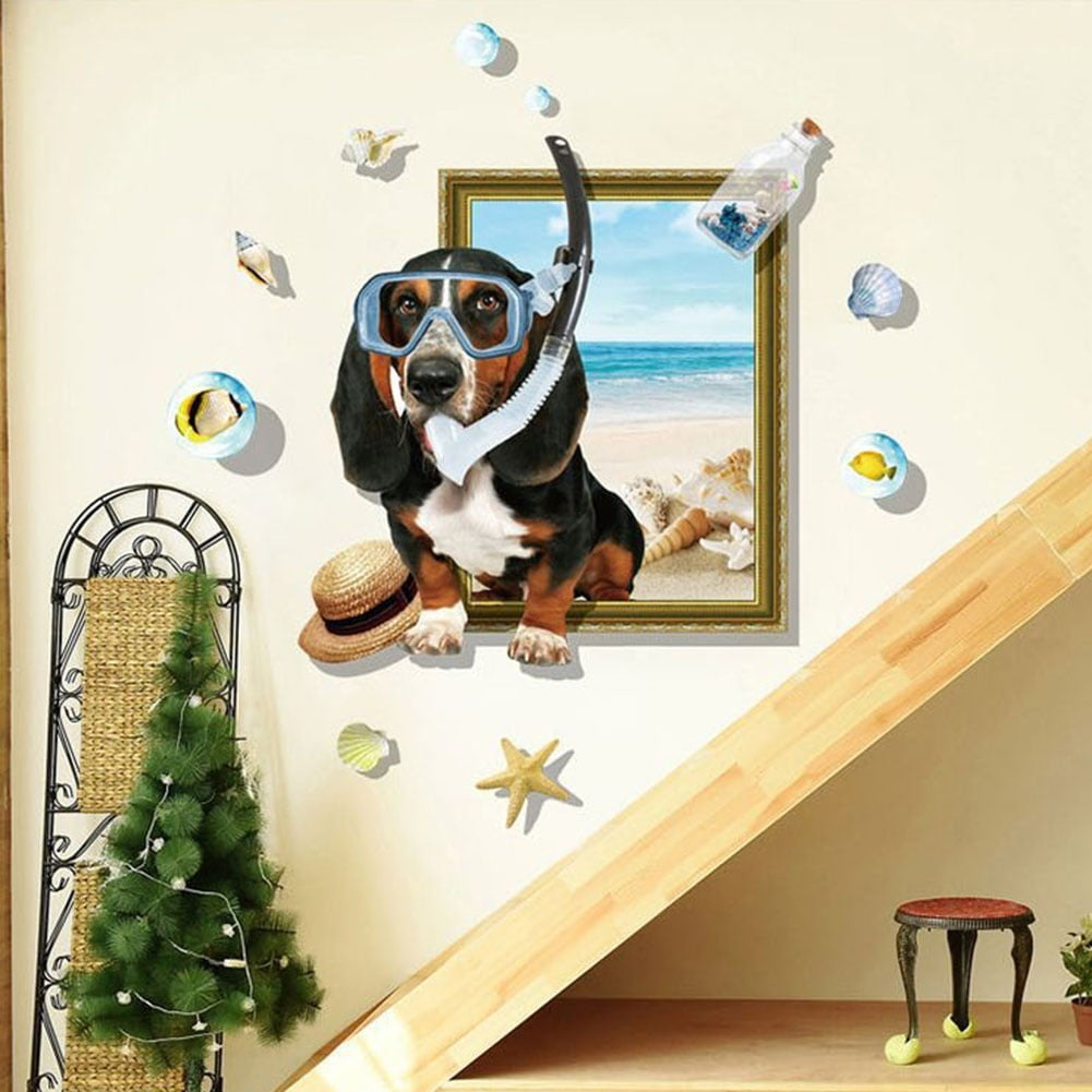 Animal Wall Decals, Funny Dog Waterproof 3D Wall Sticker for Living