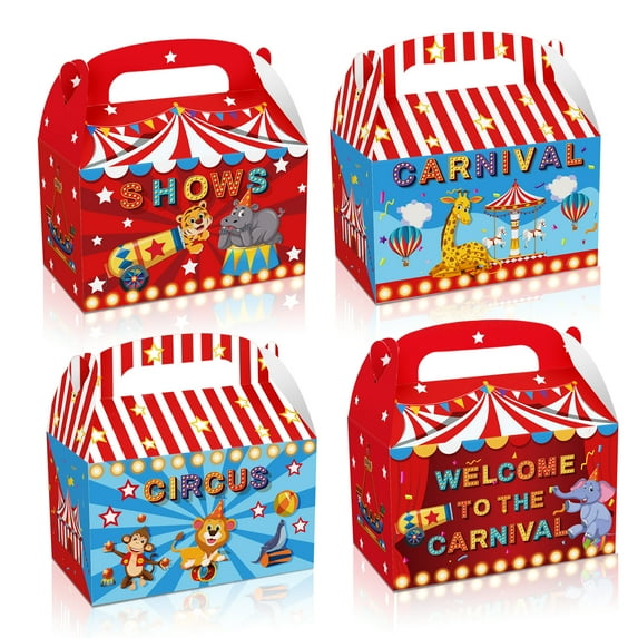 24 Pack Party Favor Boxes, Circus Gift Treat Bags, Carnival Gable Boxes for Kids Birthday Decorations Supplies Favors,Dessert Candy Goodies Bulk Red Box