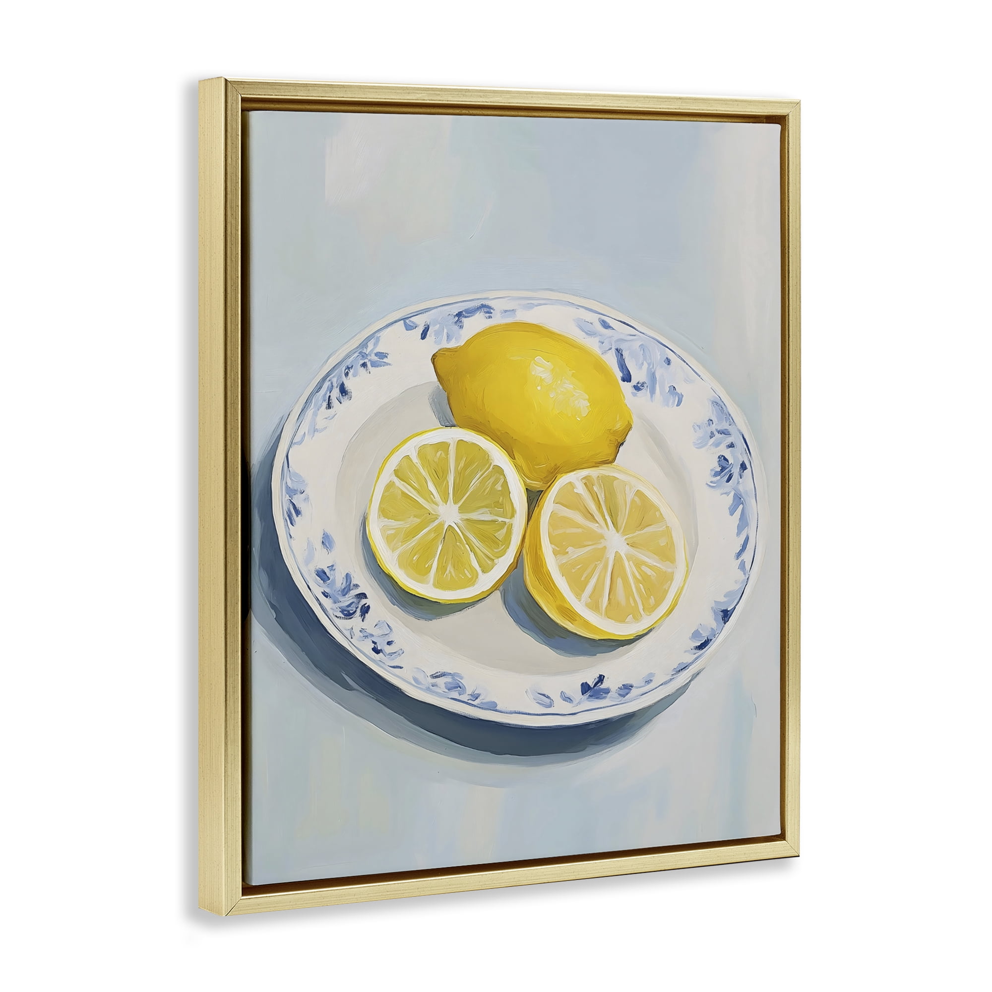 Stupell Industries Plate of Juicy Lemons Gold Framed Floater Canvas Wall Art, design by The Prints Vibe