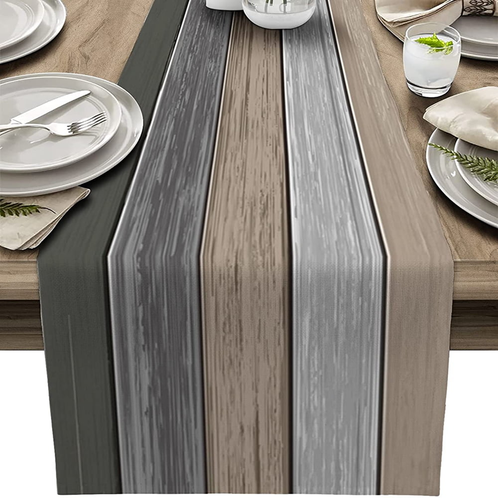 Farmhouse Table Runner Grey Wood Plank Texture Burlap Table Runner for