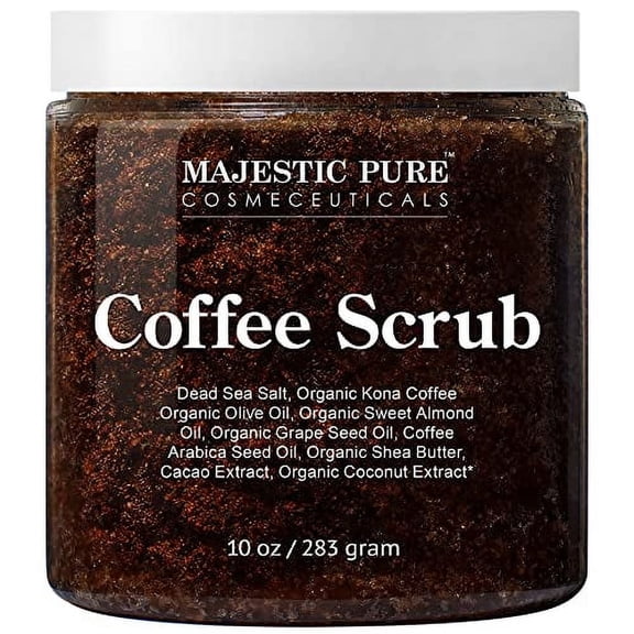 Majestic Pure Arabica Coffee Scrub - All Natural Body Scrub for Skin Care, Stretch Marks, Acne & Cellulite, Reduce the Look of Spider Veins, Eczema, Age Spots & Varicose Veins - 10 oz