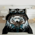 thumbnail image 2 of jejeloiu Boho Style Dreamcatcher Queen Comforter Set,Woodland Animal Wolf Bedding Sets,Howling Wolves Bedding Comforter Set For Kids Boys,Microfiber Bedroom Decor Reversible,3pcs, 2 of 8