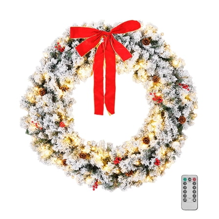 XiHuaZhaoChen 48in Snow Flocked Christmas Wreath, Pre-lit Lighted Artificial Xmas Wreath with Warm White Lights Front Door Gate Wall Party Decorations