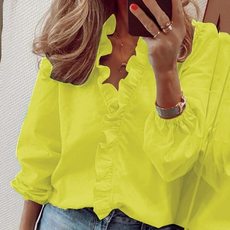 

FuChenYu 2024 New Style Swim Shirts for Woman Womens Rash Guard Running Shirts Women Yellow M