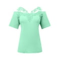 thumbnail image 4 of Womens Lace Solid Short Sleeve Casual T Shirt Blouse Tops Womens Long Sleeve Tees Casual Womens Tops Short Sleeve Ladies Long Sleeve Shirts T Shirts Women Women Casual Shirts Athletic Short Sleeve, 4 of 5