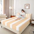 thumbnail image 3 of Castle Fairy Geometric Thin Vertical Stripe Queen Sheets 4 Pieces,Vintage Wide Band Queen Sheet Sets,Orange White,1 Flat Sheet, 1 Fitted Sheet and 2 Pillowcases, 3 of 7