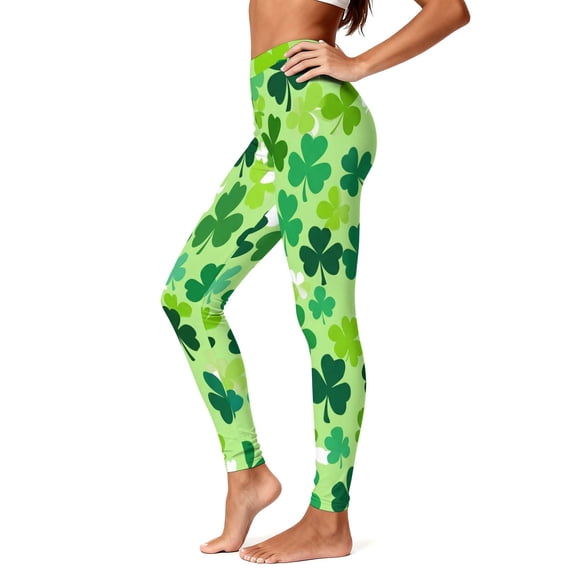 Vekome Green Leggings for Women Plus Size St Patricks Day High Waisted Yoga Pants Seamless Clover Lightweight Running Tights L