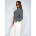 thumbnail image 3 of Women'S Cropped Cardigan Sweaters Long Sleeve Button Down Sweaters Knit Cardigan Cute Y2k Dark Gray M, 3 of 6