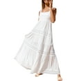 thumbnail image 3 of KOMOO Women Bohemian Lace Dress Big Hem Beach Long Dress Strap Square Neck Sleeveless Sundress, 3 of 7
