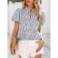 thumbnail image 5 of PRETTYGARDEN Boho Short Sleeve Floral Work Blouses for Women Dressy Casual V Neck Puff Sleeve Loose Chiffon Flowy Tops Shirts, 5 of 7