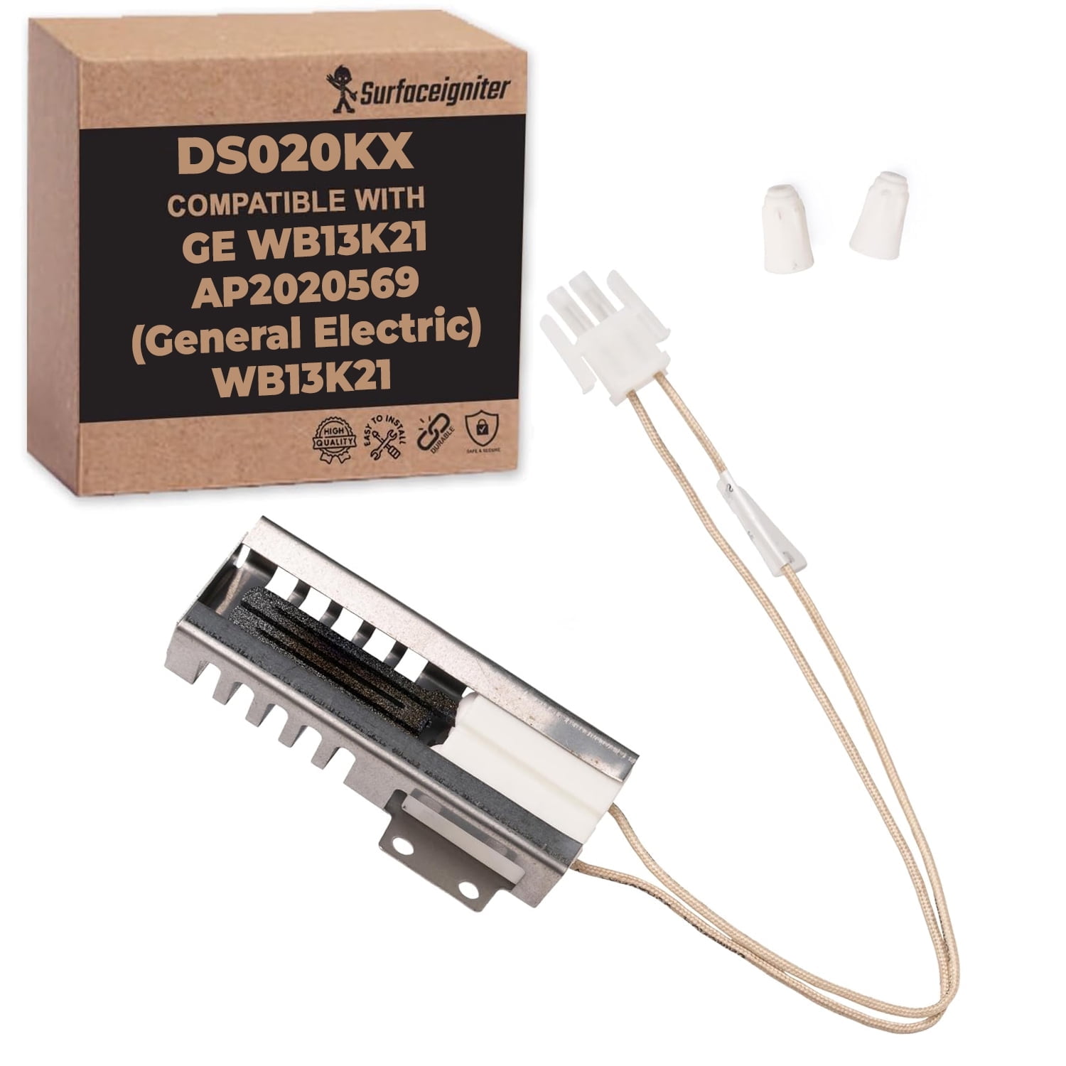 Surface Igniter DS020KX 3.2 to 3.6 Gas Range oven igniter for gas stove, Replacement igniter For WB13K21