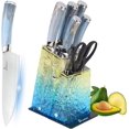 thumbnail image 1 of Kitchen Knife Set, 7 Pieces Professional Sharp Chef Knife Set with Gradient Acrylic Stand, Non Stick Stainless Steel Knife Block Set with Ergonomic Handle, Great Knife Set Best Gift for Woman (Blue), 1 of 7