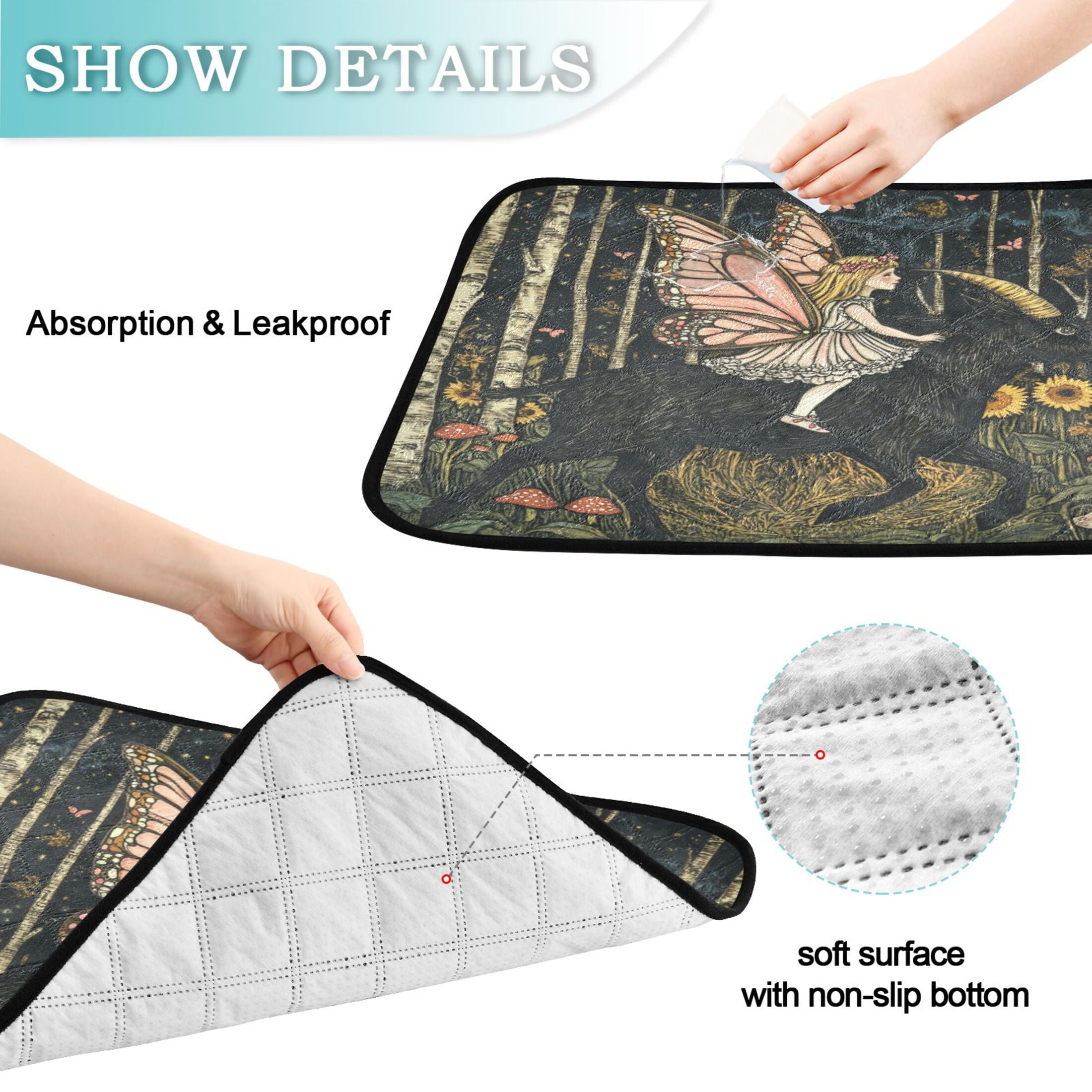Qxltty Butterfly Wizard Cat litter Pads Pet Set of 3 Diaper Mats Center Anti-leakage Layer Absorbent Soft and Comfortable