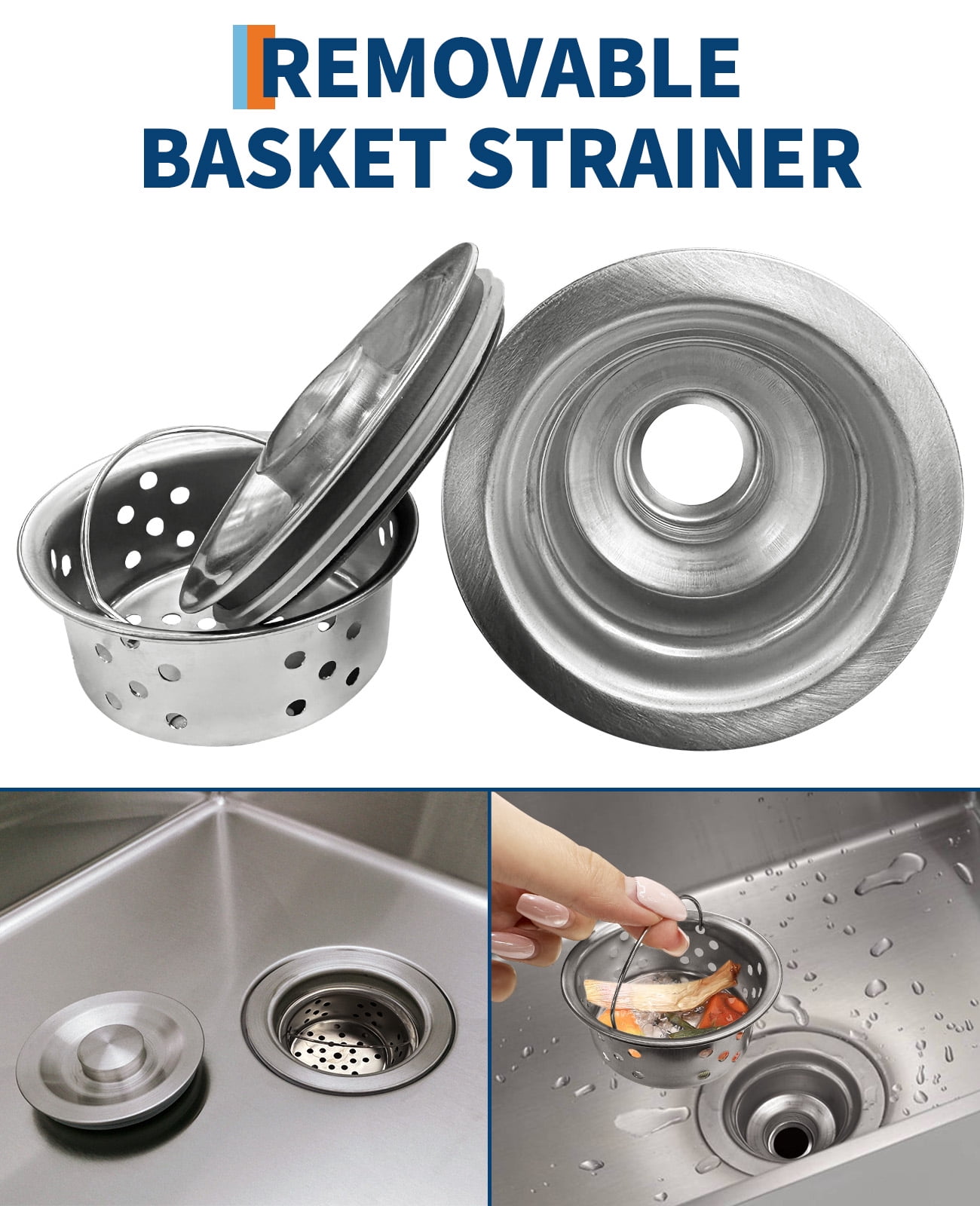 Kitchen Sink Stainless Steel Basket Strainer with Drain Assembly
