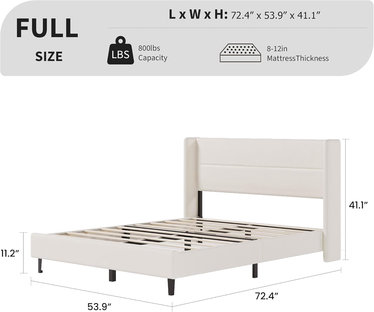 IDEALHOUSE Full Size Bed Frame with Wingback Headboard, Velvet Upholstered Platform Bedframe with Wood Slats, No Box Spring Needed, Easy Assembly, Beige