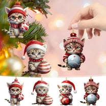 Luoshdecor Christmas Cat Ornament,Fun Winter Animal Cat with Ball Ornament for Home Party Fireplace Xmas Tree Decoration 3.1 in