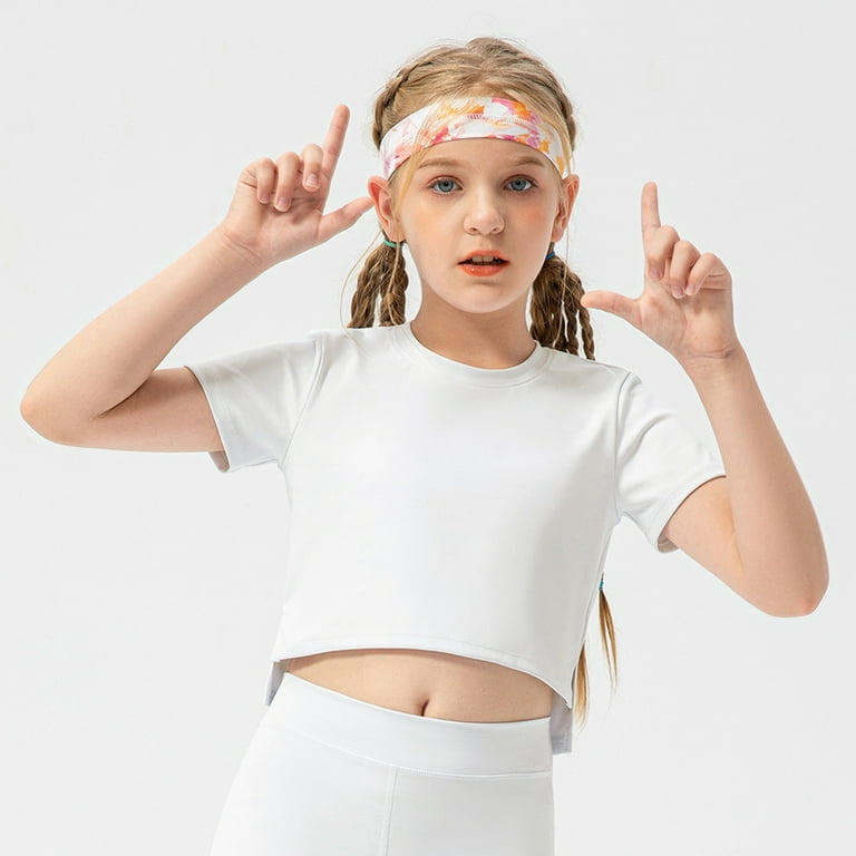 GYRATEDREAM Girls Crew Neck Crop Tops Kids T-Shirts Summer Basic - Main Image