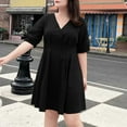 thumbnail image 3 of Plus Size V Neck Mini Dress for Women Short Sleeve Casual Summer A-Line Tunic Dress with Pockets Flowy Sundress, 3 of 7