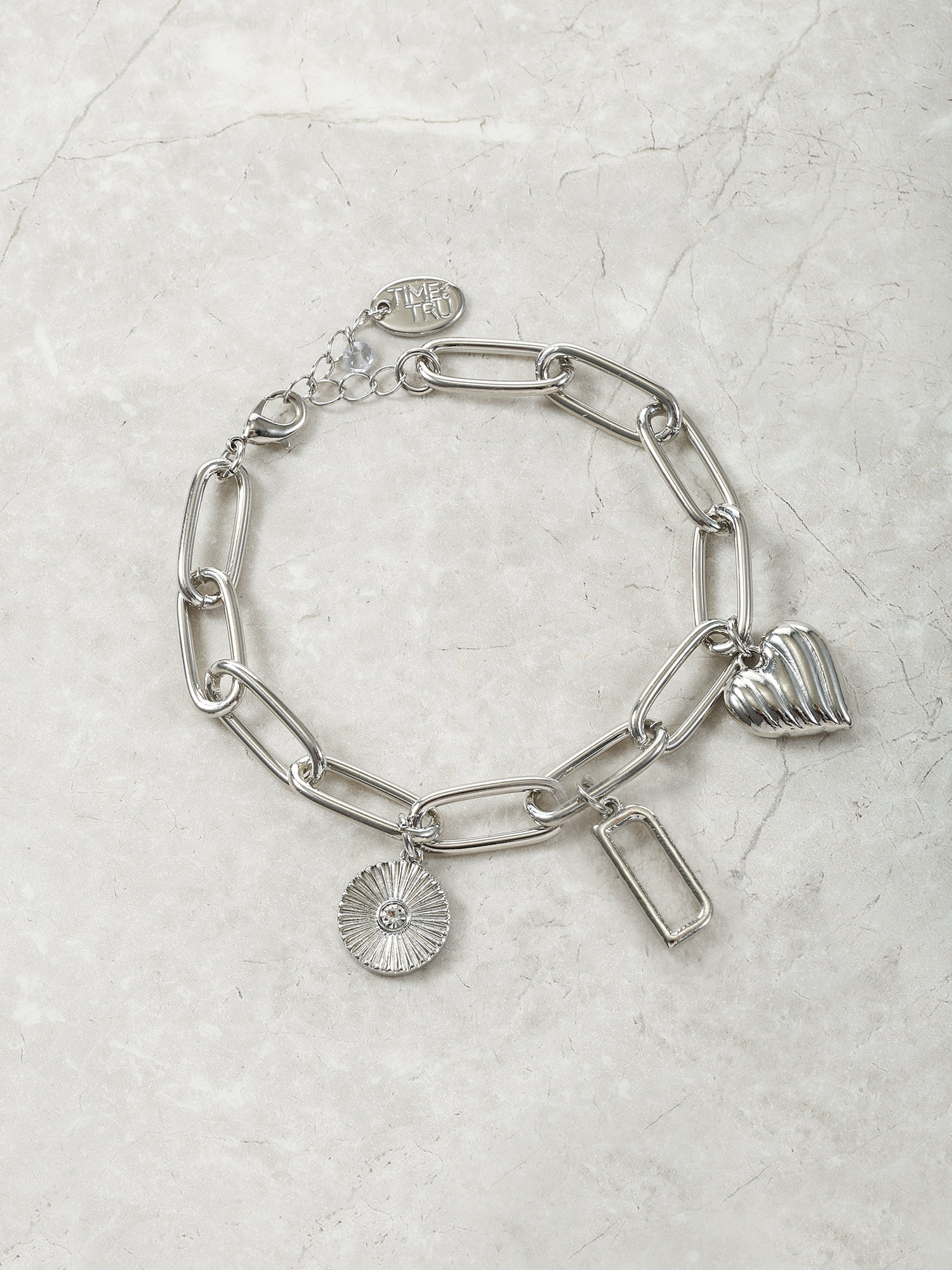Time and Tru Silvertone Initial Charm Bracelet, Initial D