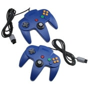 Angle View: Two Blue Game Controllers for Super Nintendo 64