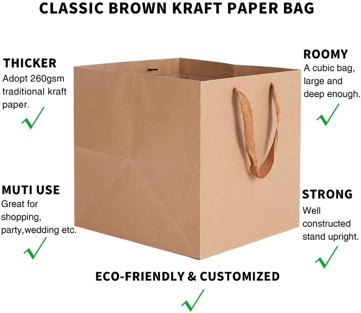 Craft Paper Bag Premium Quality Gift Bag Brown Soft Fabric Handle 260GSM 