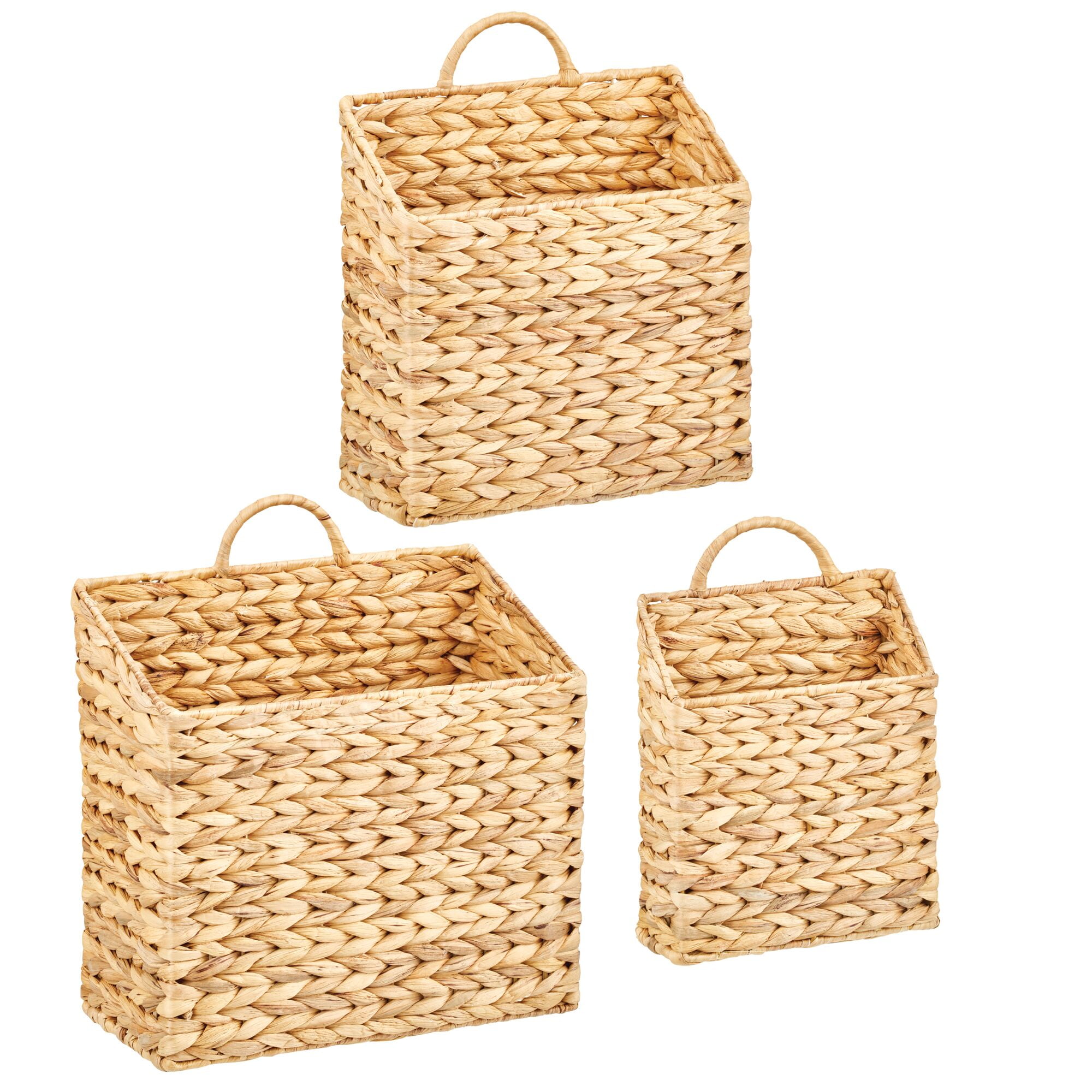 mDesign Woven Water Hyacinth Hanging Wall Storage Basket - Set of