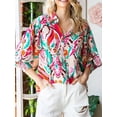 thumbnail image 2 of TEMOFON Womens Boho Floral Print Shirts Blouses Casual Puff Sleeve Drawstring Tunic Tops Dressy Paisley Long Sleeve Shirts for Women Fall Tops Lapel V Neck Clothing, 2 of 5