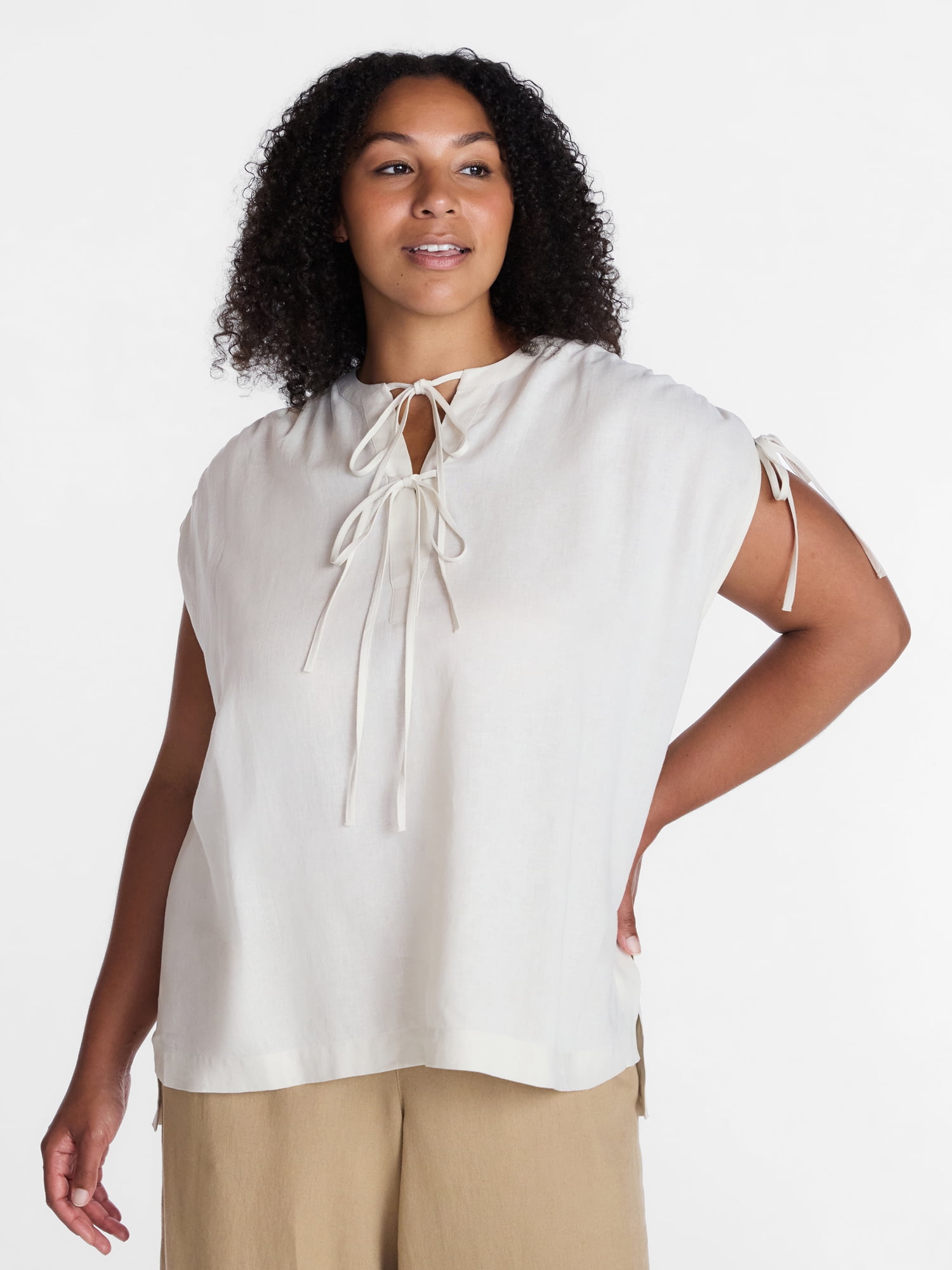 Time and Tru Women's Sleeveless Linen Tunic Top, Sizes XS-XXXL