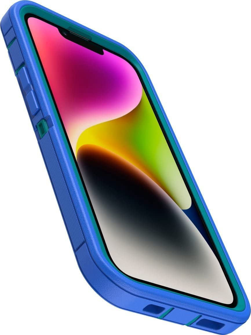 OtterBox Defender Series Screenless Edition Case for iPhone 14 & iPhone 13 Only - Holster Clip Included - Microbial Defense Protection - Non-Retail Packaging - Rain Check Blue