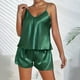 thumbnail image 2 of Conjunto de pijama sexy con cuello en V y encaje para mujer: conjunto de pantalones cortos de color liso, material de poliéster, tallas S-XXL, dos piezas (top y pantalones), 2 of 3