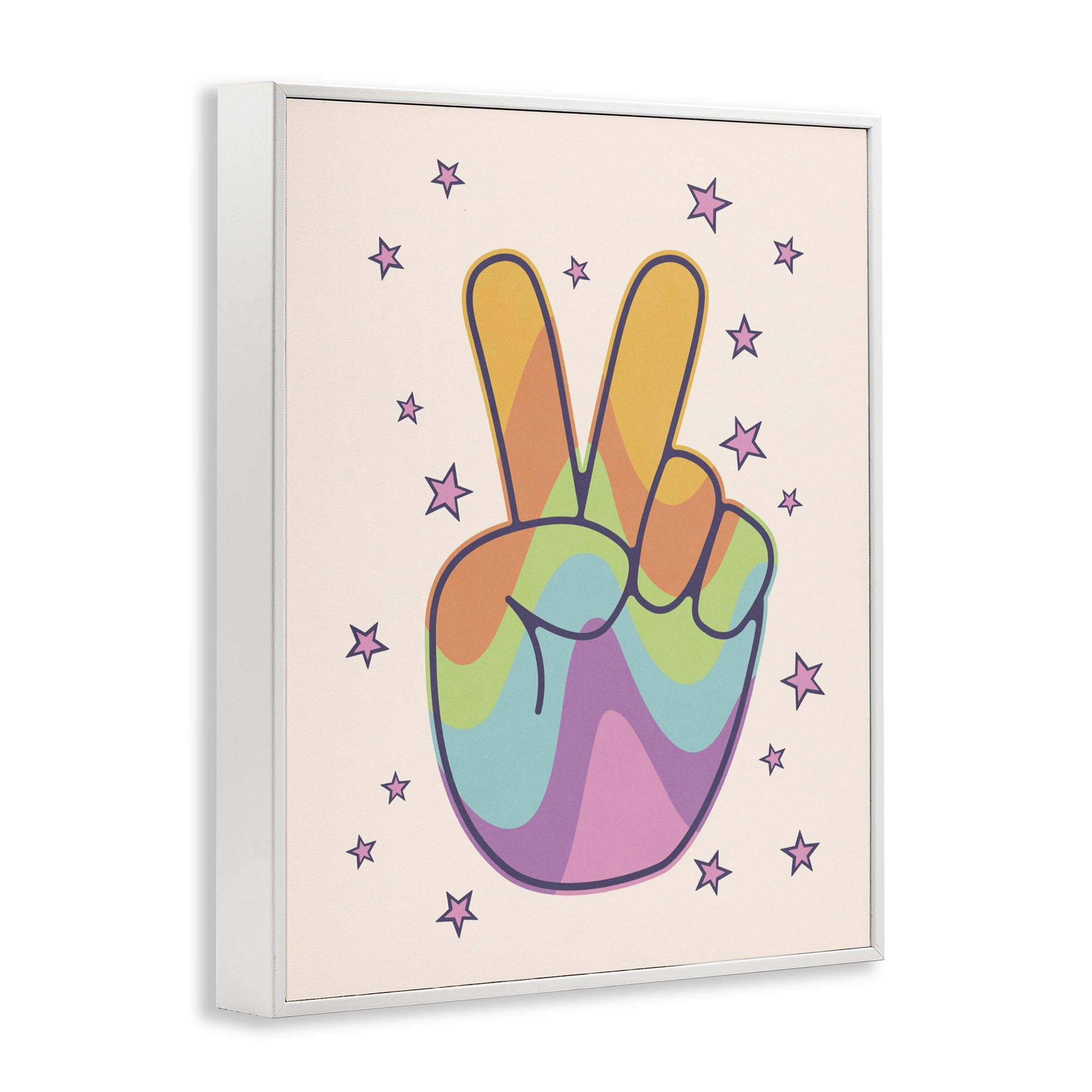 Stupell Industries Peace Sign Retro Rainbow White Framed Giclee Art, design by LSR Design Studio