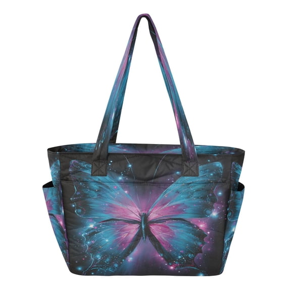 Quilted Tote Bag Large Capacity Multi-Compartment Handbag Lightweight Structured Shoulder Bag Versatile Casual Bag A Beautiful Butterfly