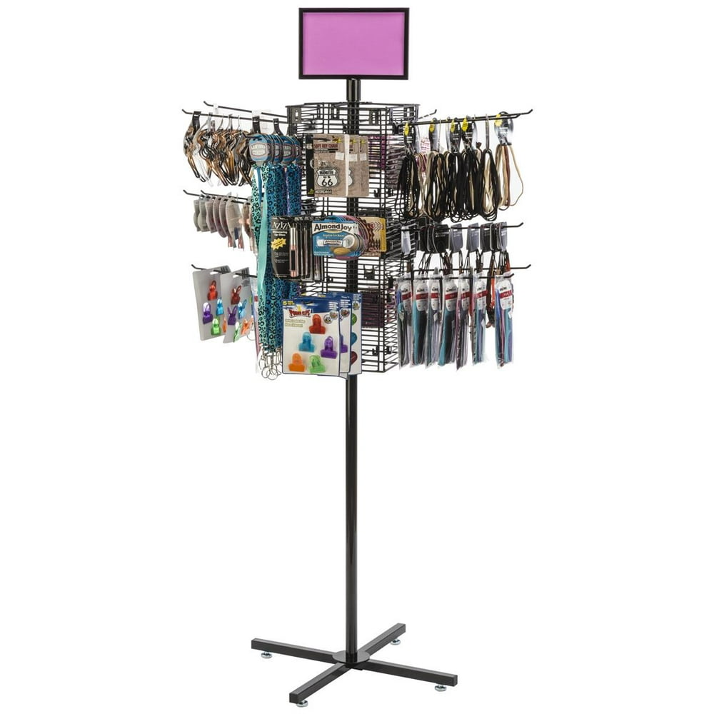 Mobile Retail Display Rack, Gridwall with (20) 12" Peg Hooks, Rotates