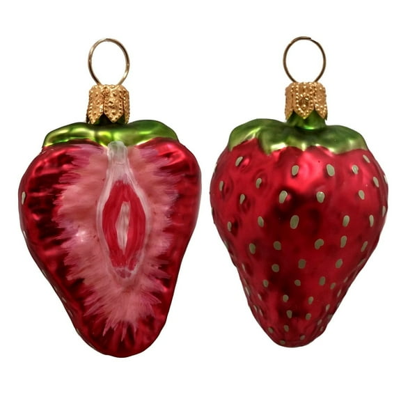 Strawberry Fruit Polish Blown Glass Christmas Ornament Set of 2 Decorations