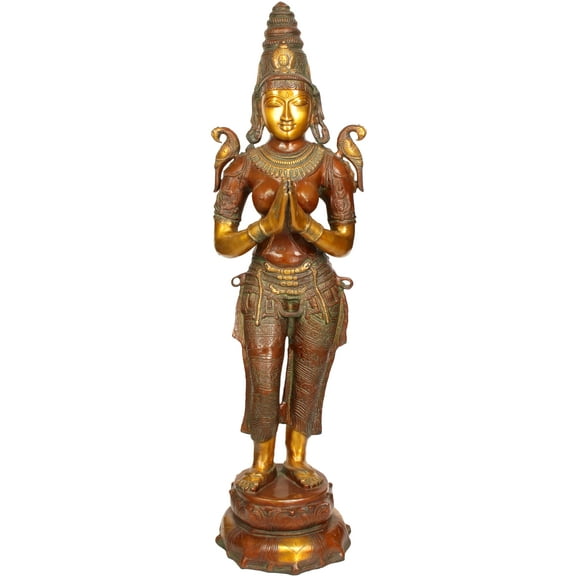 44" Large Brass Namaste Lady Statue – Handcrafted Indian Apsara-Inspired Idol for Home Decor and Spiritual Ambiance