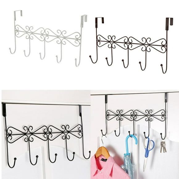 Over The Door Hanger Rack with 5 The Door Hooks Door Hanger Metal Hooks Decorative Metal Coat Hat Holder for Home Office - Bronze
