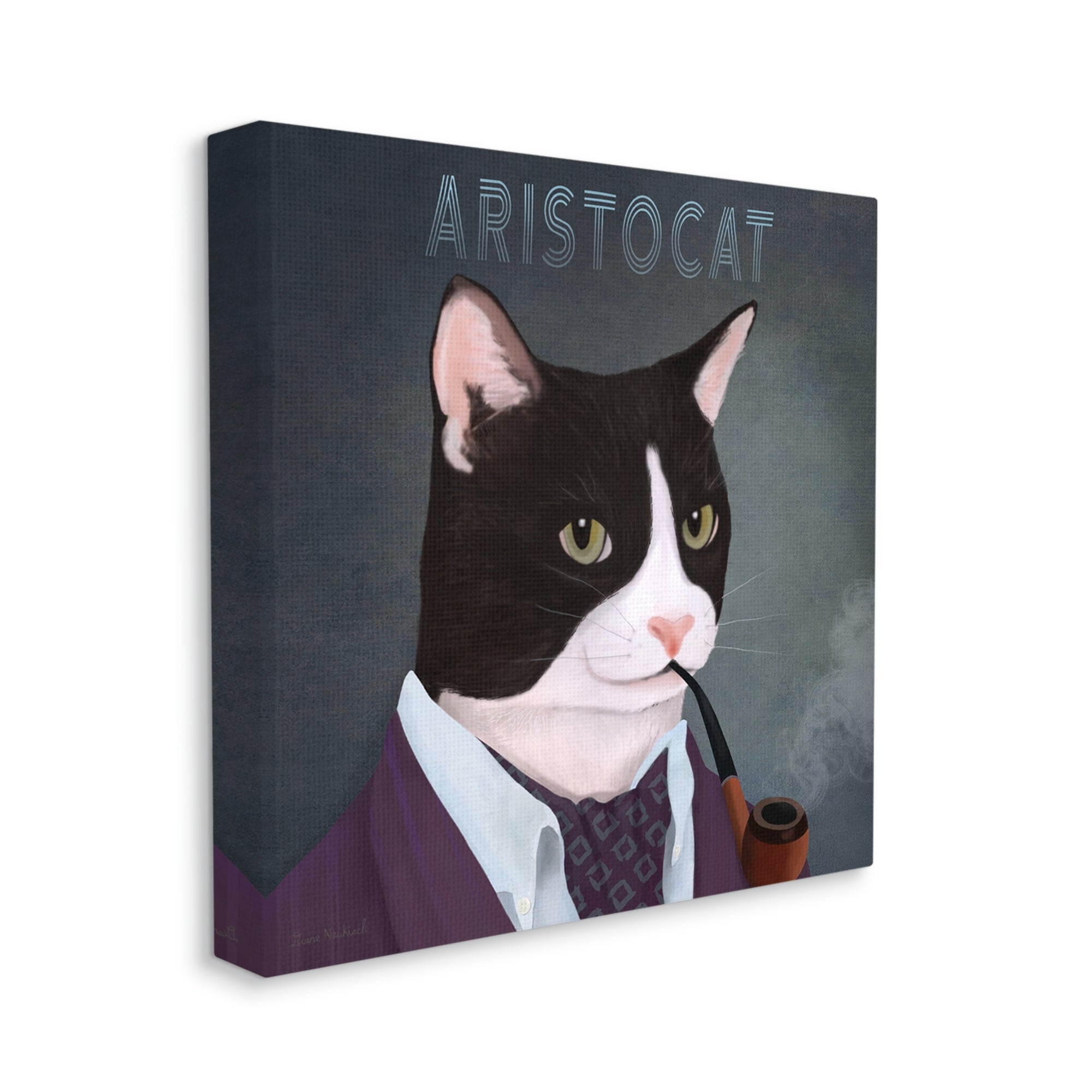 Stupell Industries Aristocat Witty Smiling Cat Portrait Smoking Pipe Graphic Art Gallery Wrapped Canvas Print Wall Art, Design by Diane Neukirch