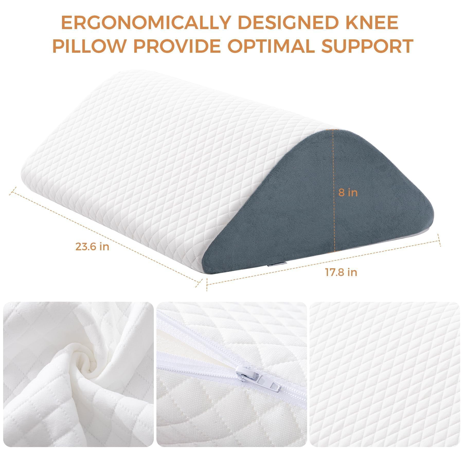 Ganondorf Knee Wedge Pillow 8'' for Post-Surgery Recovery - Leg Elevation Support for Sleep Position, Alleviating Lower Back & Hip Pain Enhancing Circulation in Ankles Legs Triangle Pillow White&Grey