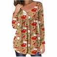 thumbnail image 2 of Puntoco Mujer Casual Navidad Impreso Jersey Cuello Redondo Manga Larga Botones Blusa tops Puntoco Puntoco-2338, 2 of 6
