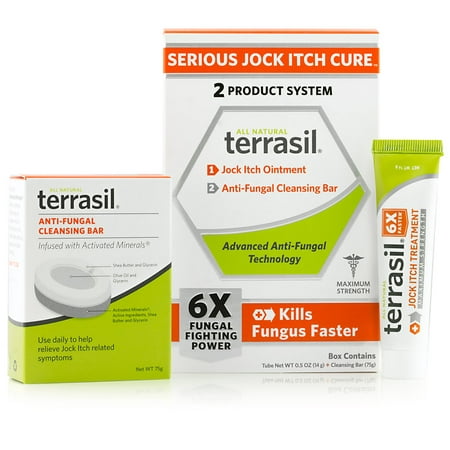 Terrasil® Jock Itch Cure 2-Product Ointment and Antifungal Cleansing Bar System with All-Natural Activated Minerals® for Relief from Itching, Burning & Irritation 6X Faster (14gm tube + 75gm (Best Cure For Jock Rash)