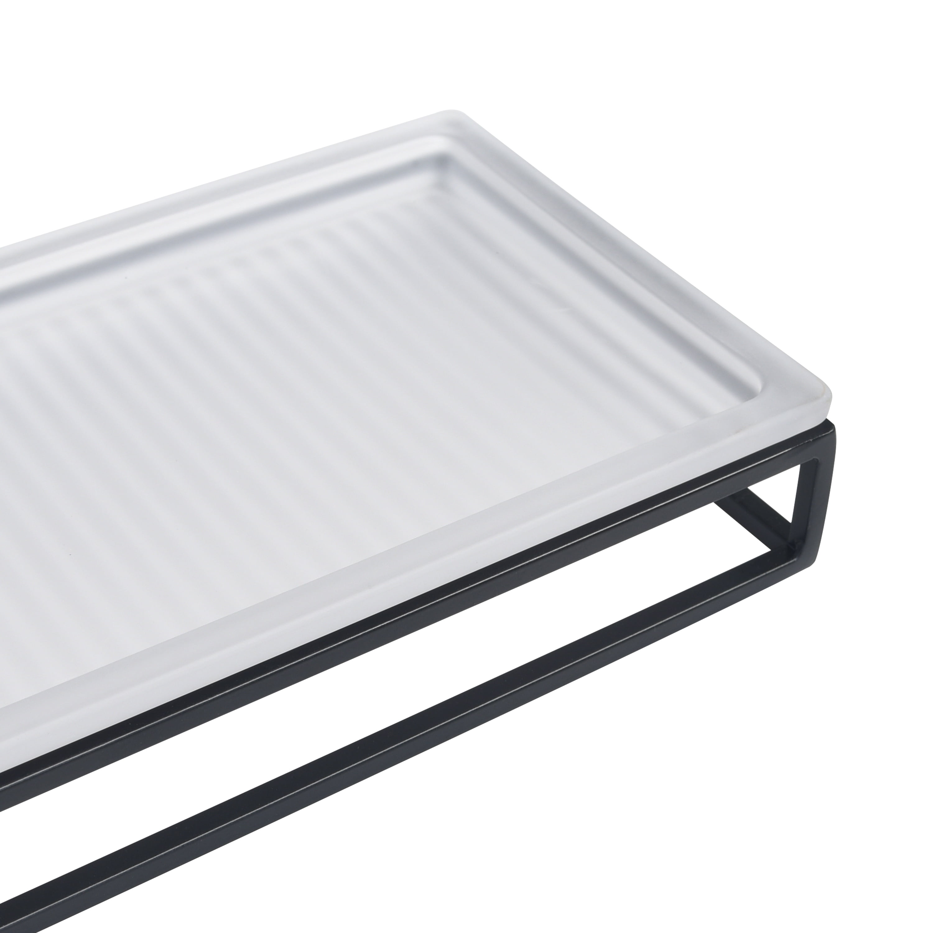 Better Homes & Gardens Ribbed Glass and Metal Tray, White with Black Accents