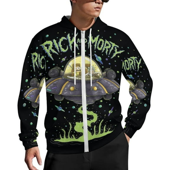 Rick And Morty Zip Up Hoodies Unisex Realistic 3D Print Sweatshirt Long Sleeve Hooded Jacket Coat S