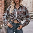 thumbnail image 5 of zaveiop Womens Oversized Flannel Plaid Shirts Casual Button Down Blouse Tops with Pockets (Brown, XL), 5 of 7