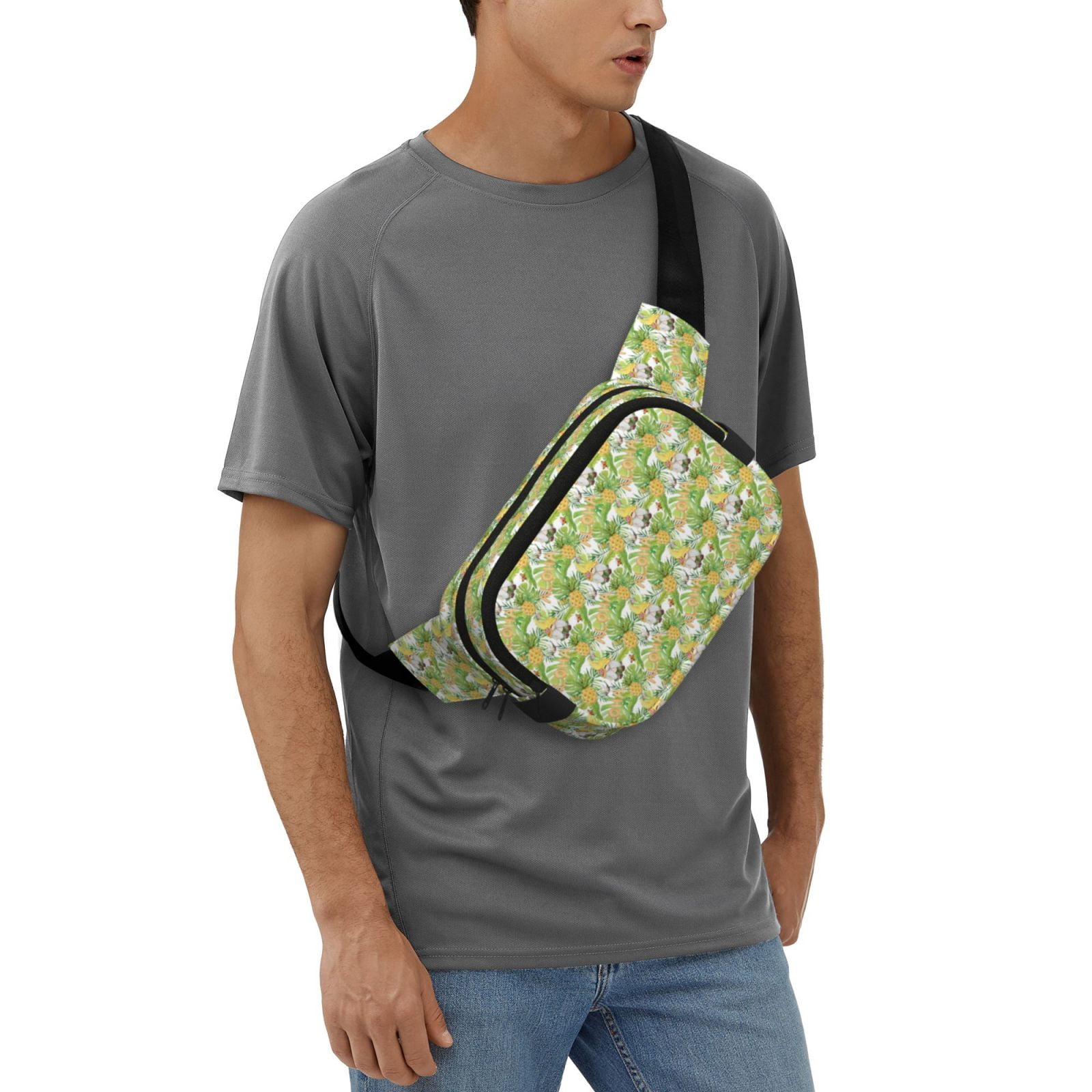 Picia Gnome and Pineapple Print Square Double-Layer Waist Bag Mini Adjustable Waist Belt Bag Exercise Running Travel Hiking