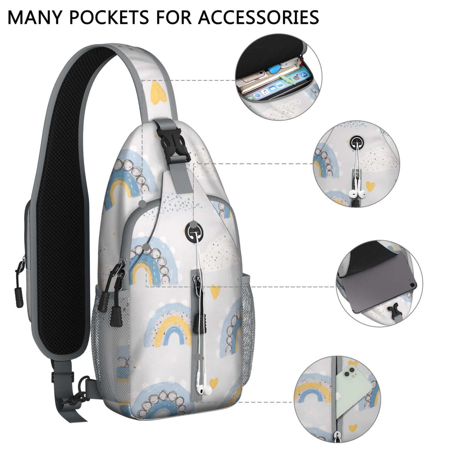 Rainbow Cartoon Crossbody Sling Bag for Women Men Hiking Sling Backpack Sling Backpack for Traveling Office Hiking Sling Pack Trendy Sling Backpack