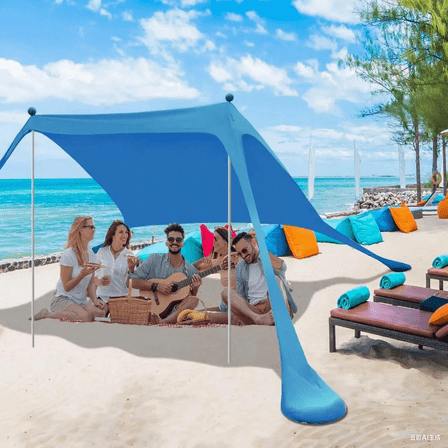 Beach Canopy Beach Tent Pop Up Shade 7X7 FT Portable Sun Shelter Extra Windproof Rope Stable Sun Protection with Carry Bag Easy Set Up for Family Outdoor Camping Fishing Backyard Picnics