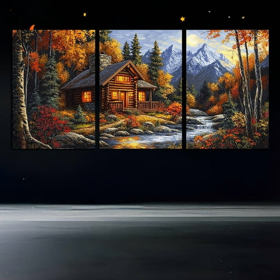 Triple Frameless Canvas Wall Art Set - 12x18.3inch Piece Set of Country House Landscape Paintings, Suitable for Living Room and Bedroom Home Decoration - Frameless Canvas Paintings
