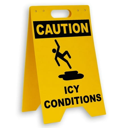 Traffic Signs - Caution Icy Conditions Floor Sign 12 x 18 Magnet Sign Street Weather Approved